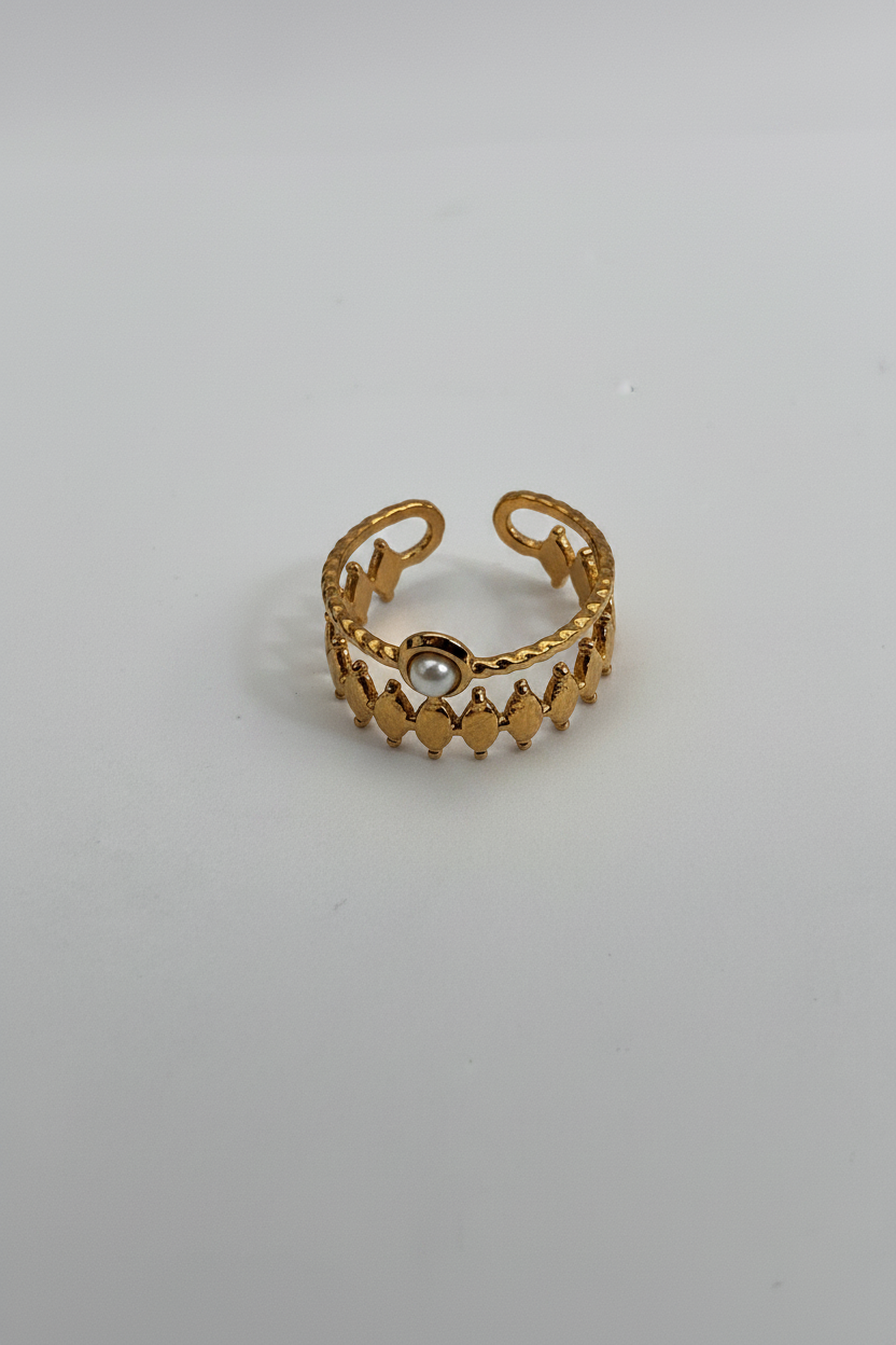 Bague Couronne Perle Dorée