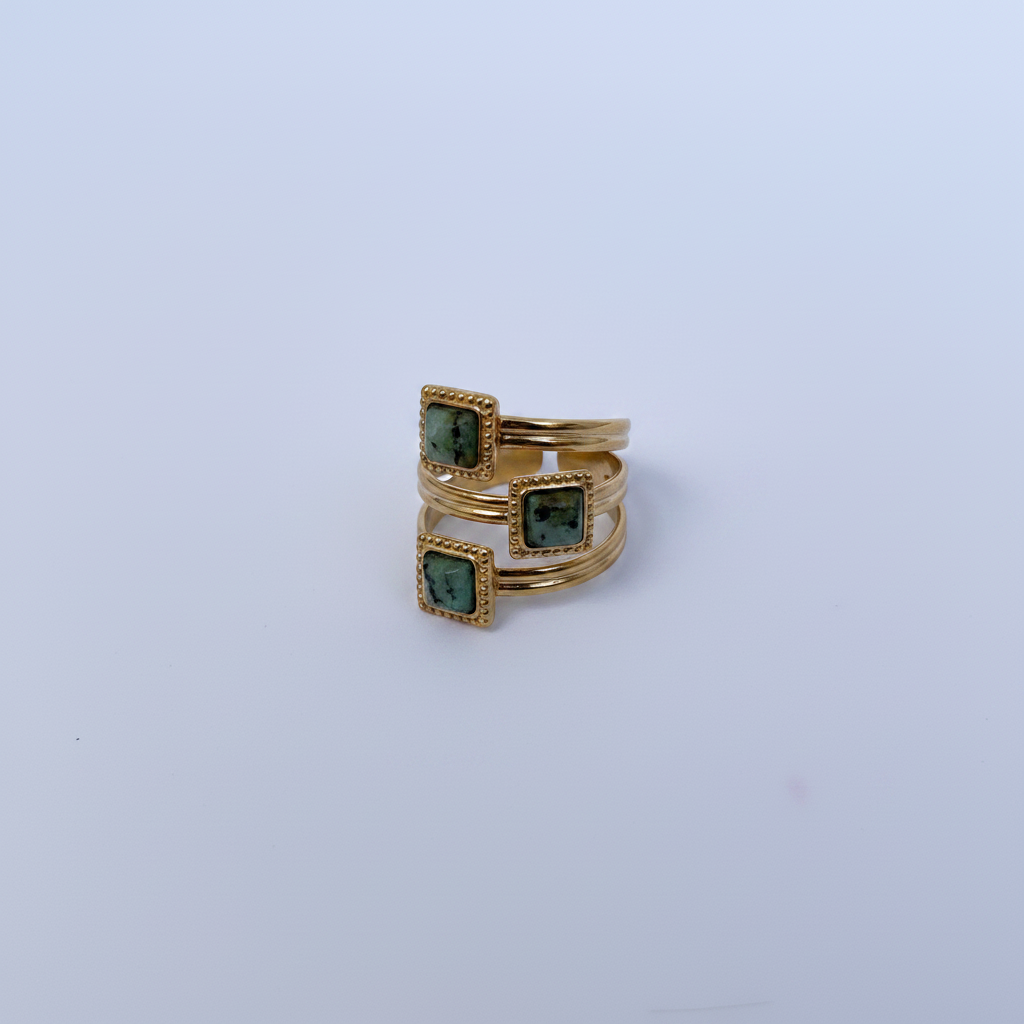 Bague Multi-Rangs Pierres Vertes Ajustable