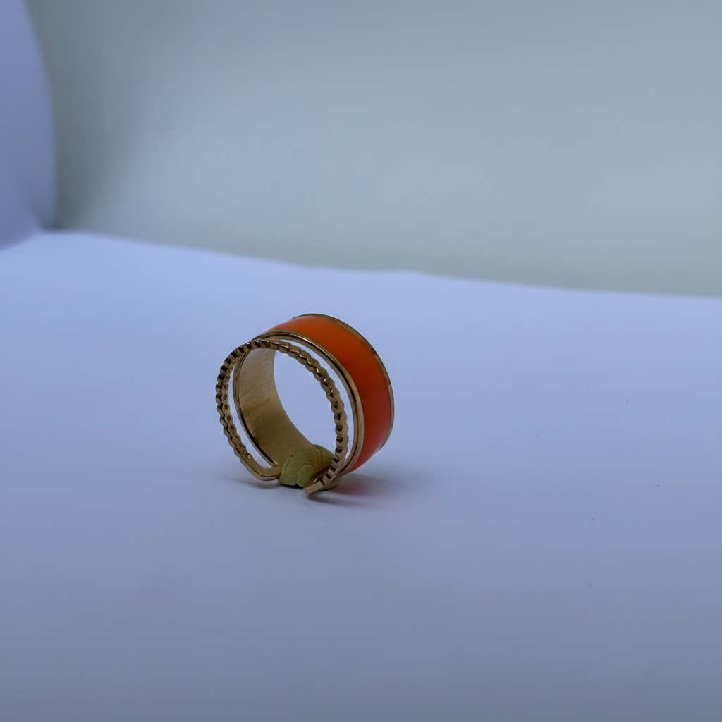 Bague Double Rang Émail Orange