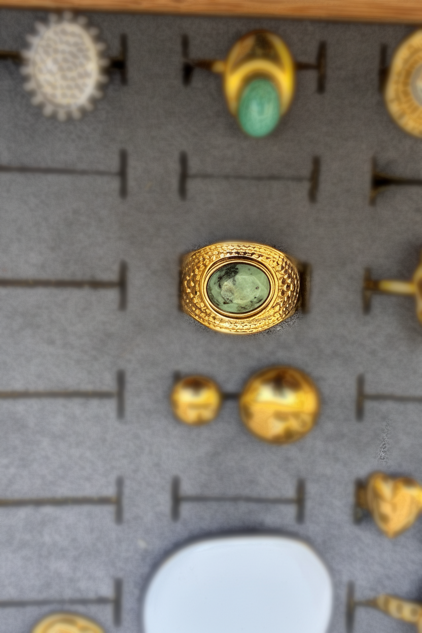 Bague Dorée Pierre Verte