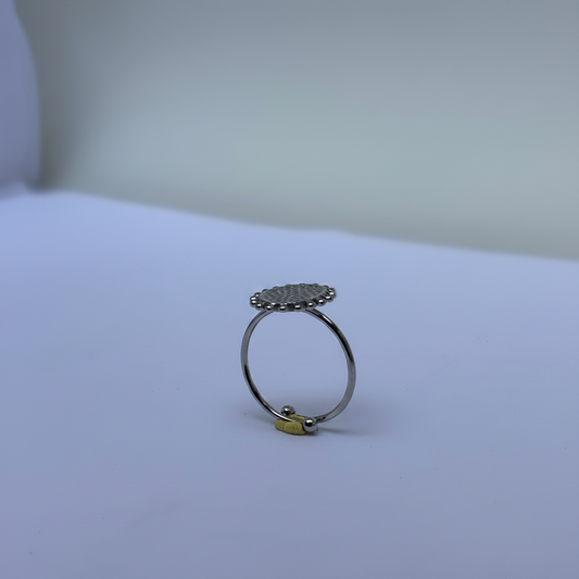 Bague Ovale Texturée Ajustable – Argent & Or