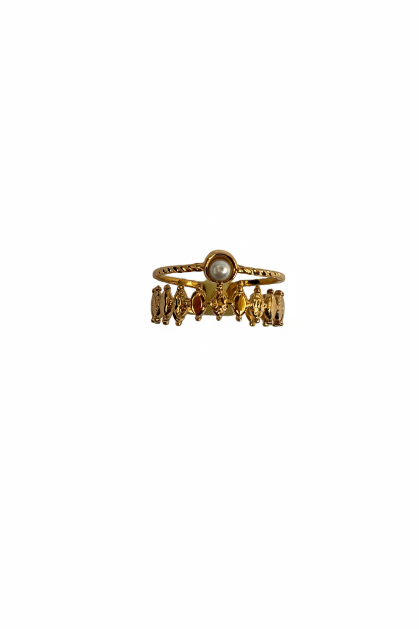 Bague Couronne Perle Dorée