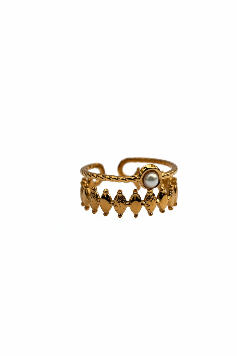 Bague Couronne Perle Dorée