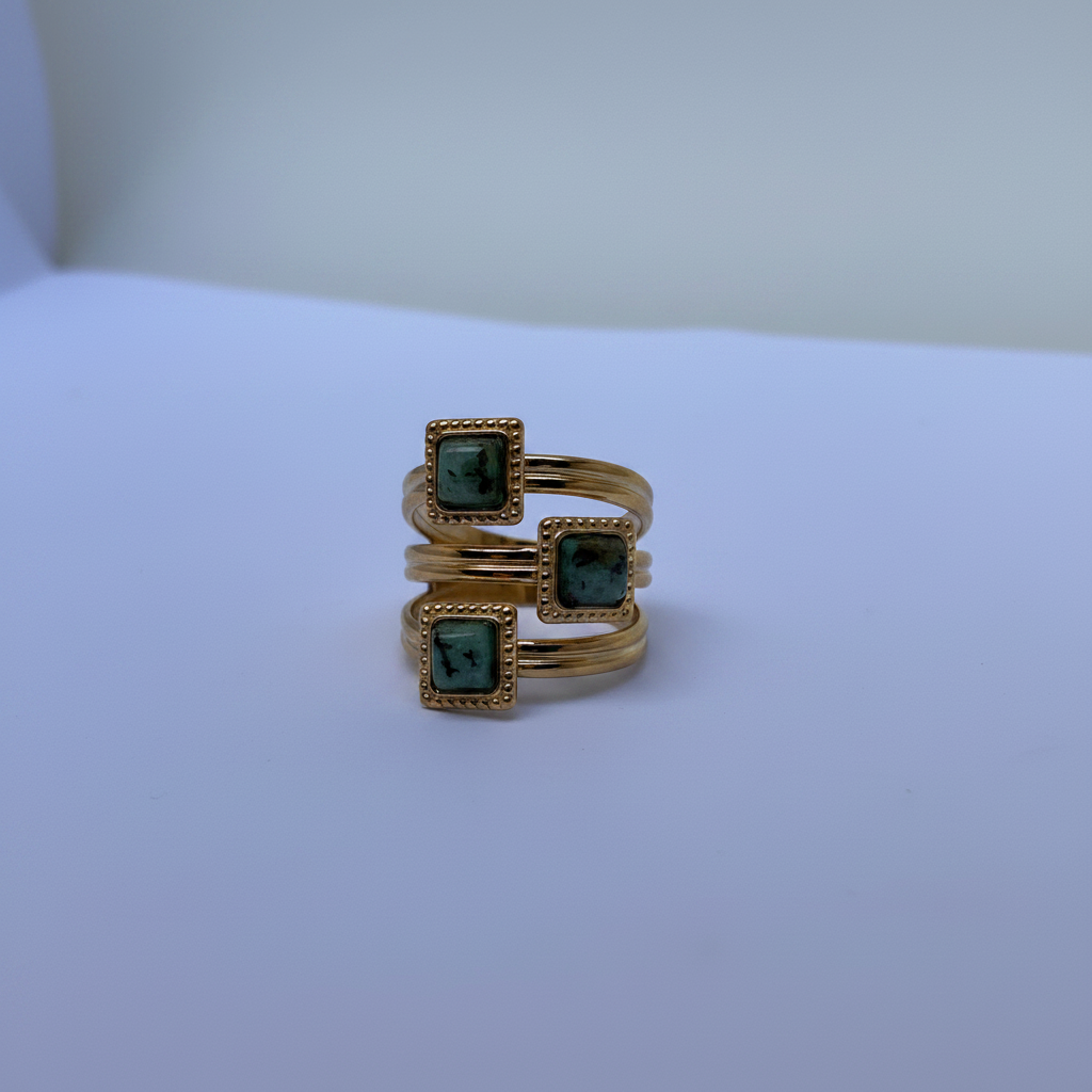 Bague Multi-Rangs Pierres Vertes Ajustable