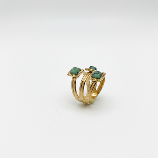 Bague Multi-Rangs Pierres Vertes Ajustable