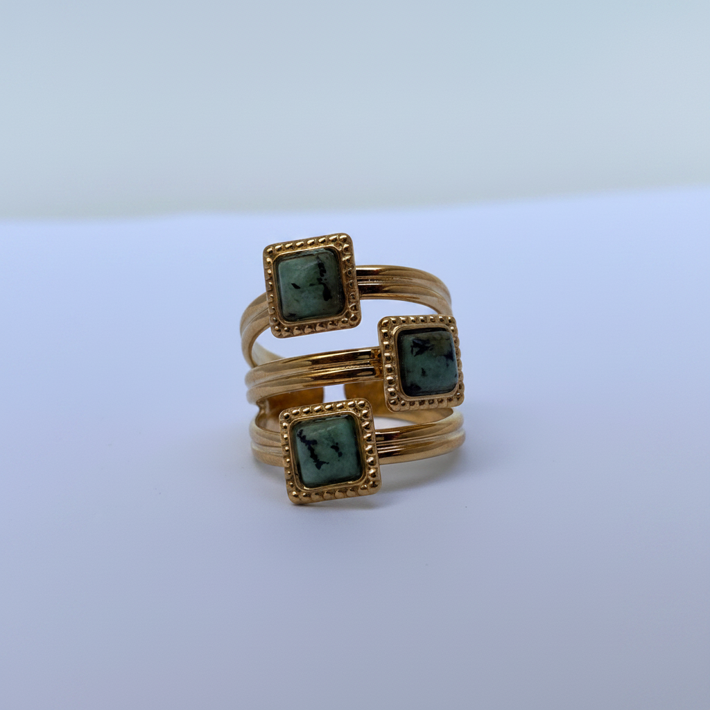 Bague Multi-Rangs Pierres Vertes Ajustable