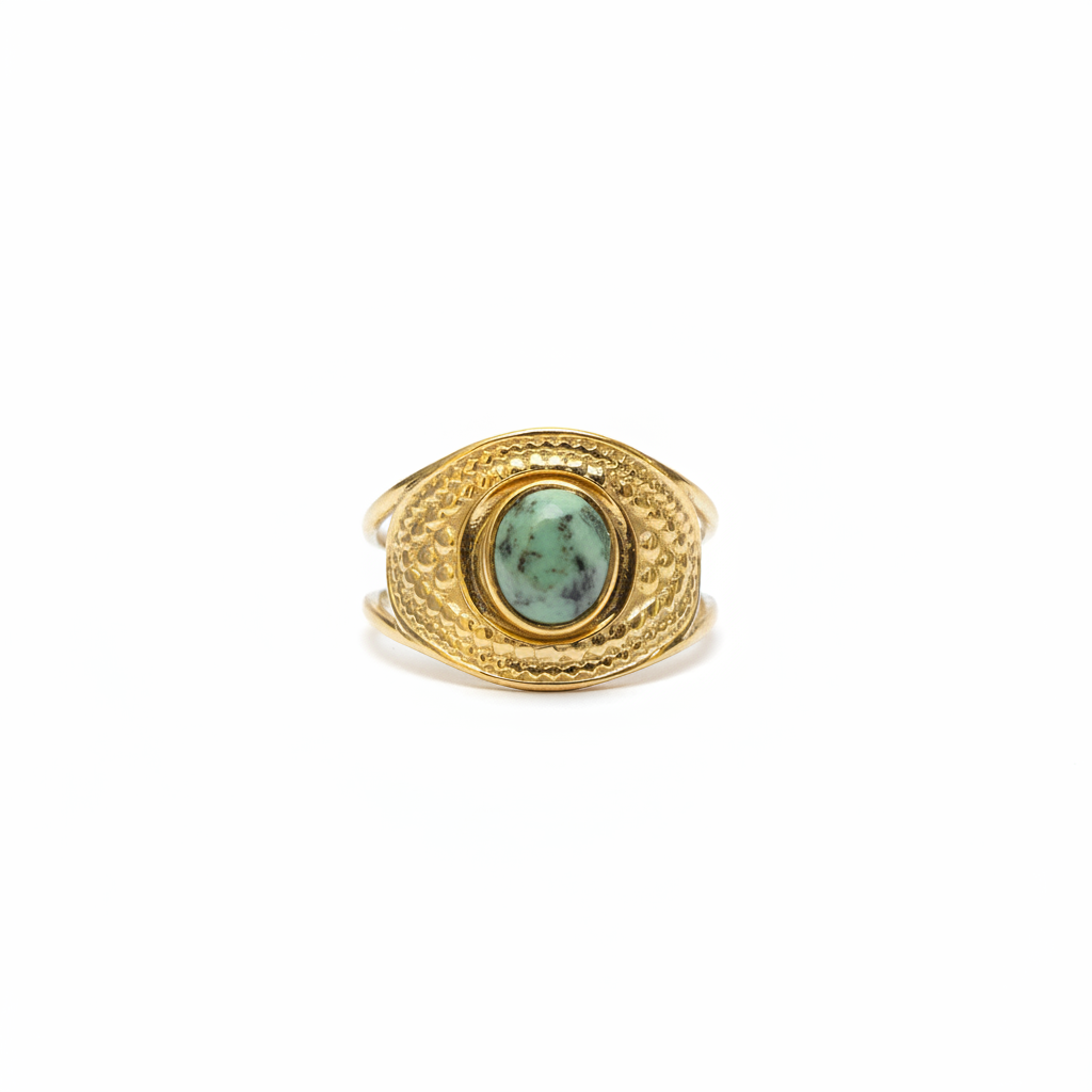 Bague Dorée Pierre Verte