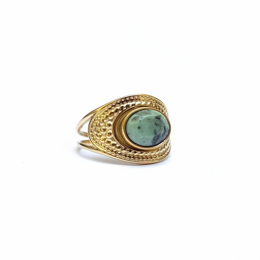 Bague Dorée Pierre Verte