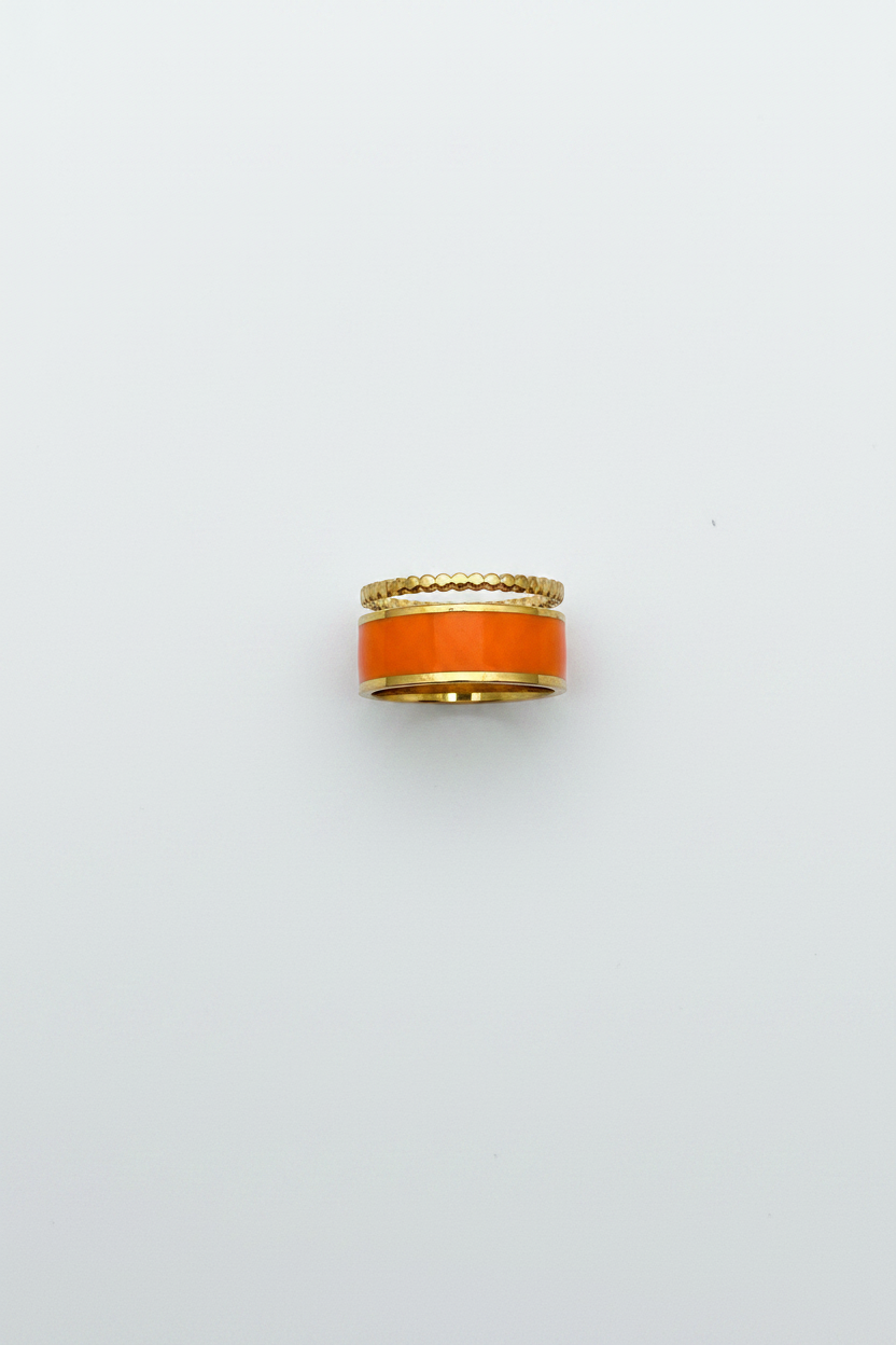 Bague Double Rang Émail Orange