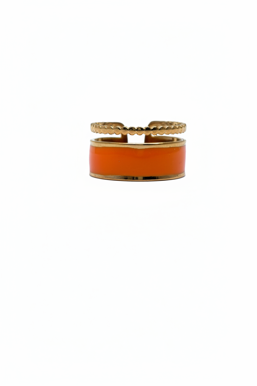 Bague Double Rang Émail Orange