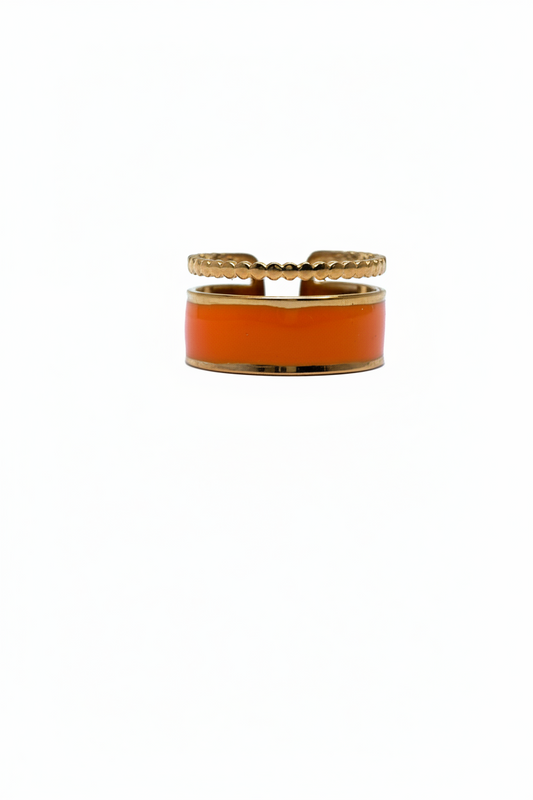 Bague Double Rang Émail Orange