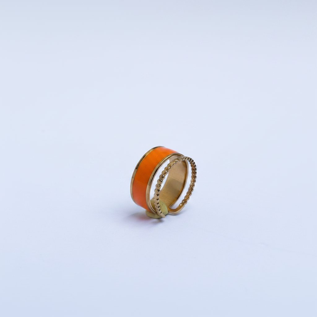 Bague Double Rang Émail Orange