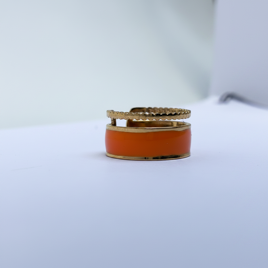 Bague Double Rang Émail Orange