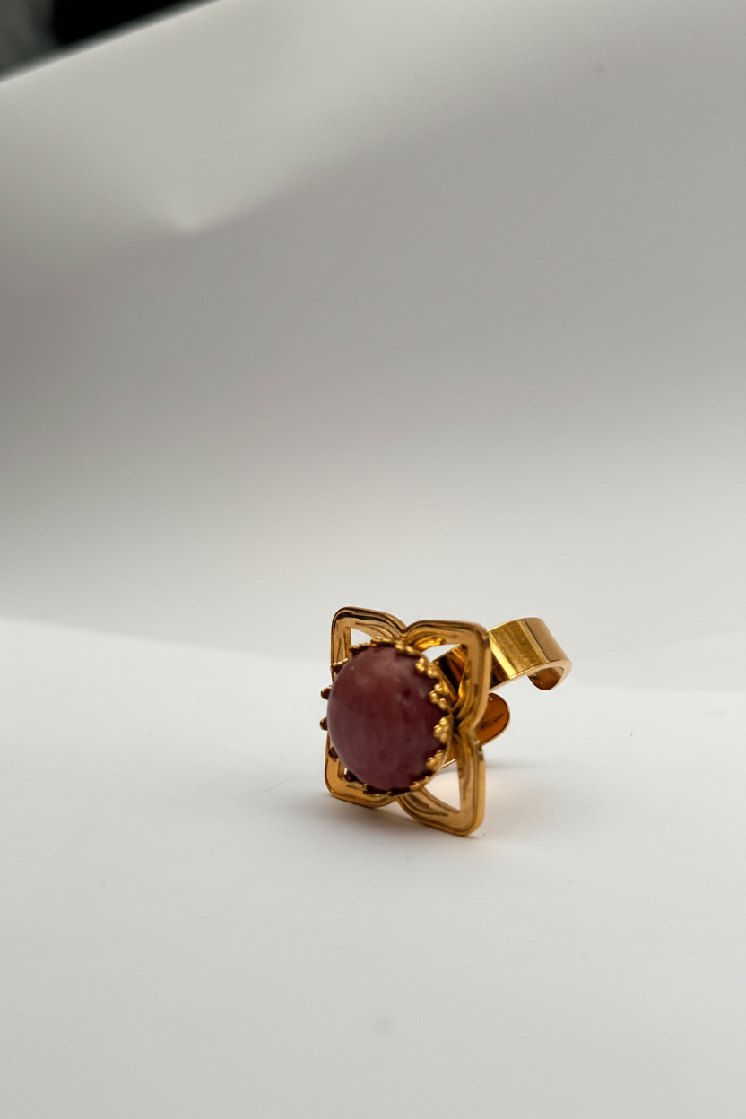 Bague Fleur Pierre Rose Dorée