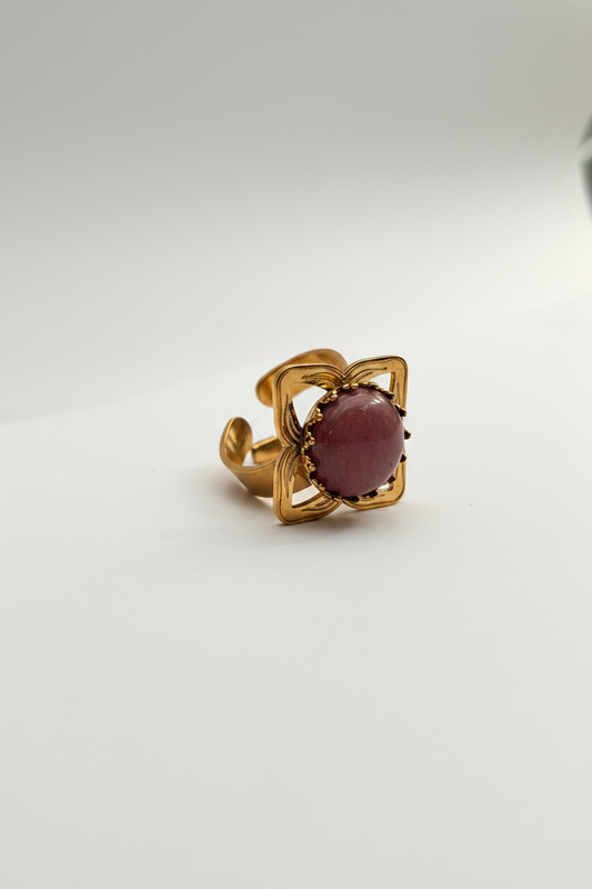Bague Fleur Pierre Rose Dorée