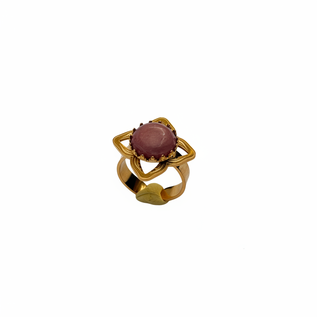 Bague Fleur Pierre Rose Dorée