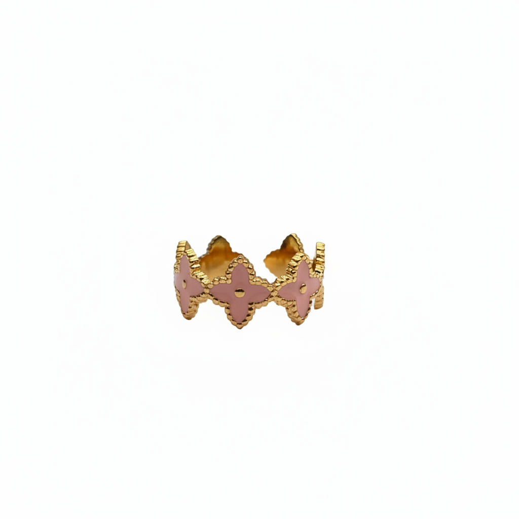 Bague Couronne Trèfles Rose Dorée
