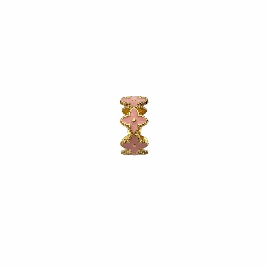 Bague Couronne Trèfles Rose Dorée