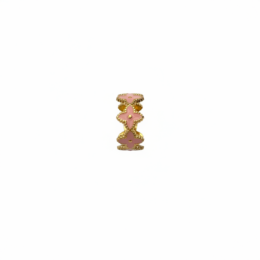 Bague Couronne Trèfles Rose Dorée