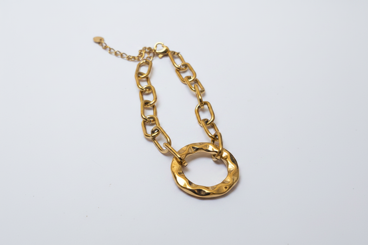 Bracelet Chaîne & Cercle Martelé