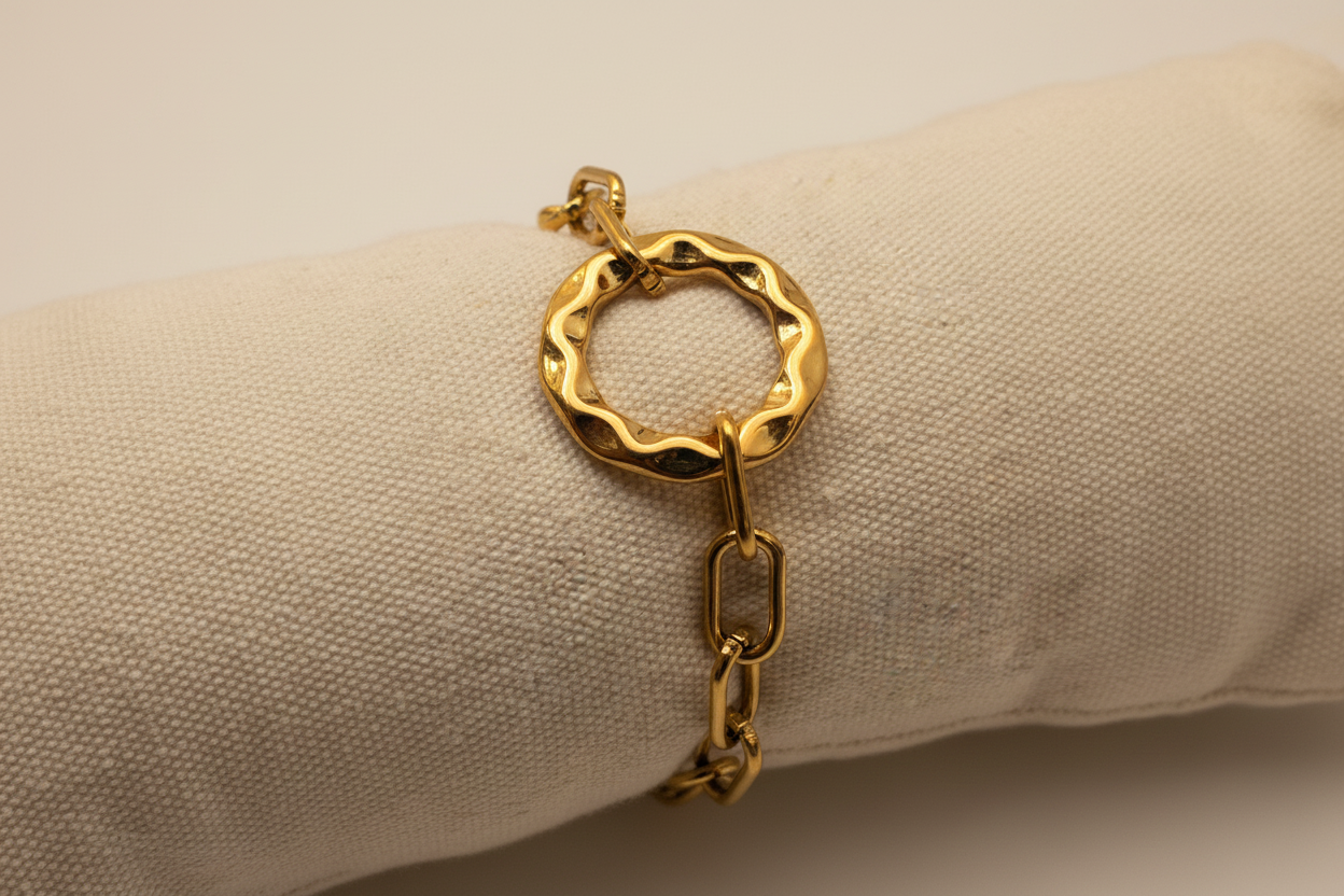 Bracelet Chaîne & Cercle Martelé