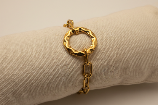 Bracelet Chaîne & Cercle Martelé