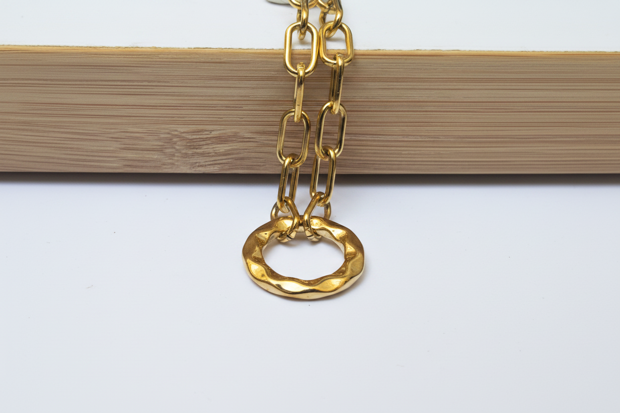 Bracelet Chaîne & Cercle Martelé