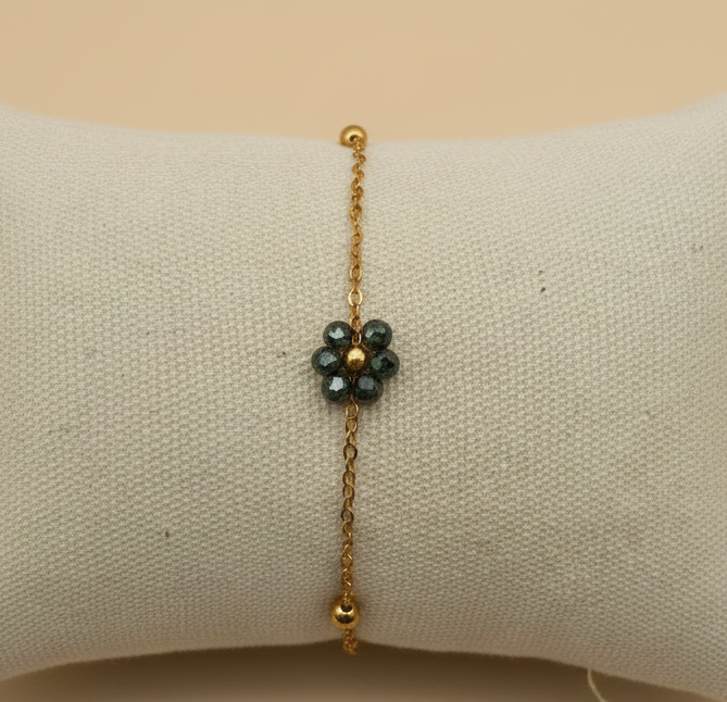Bracelet Fleur Cristal Vert