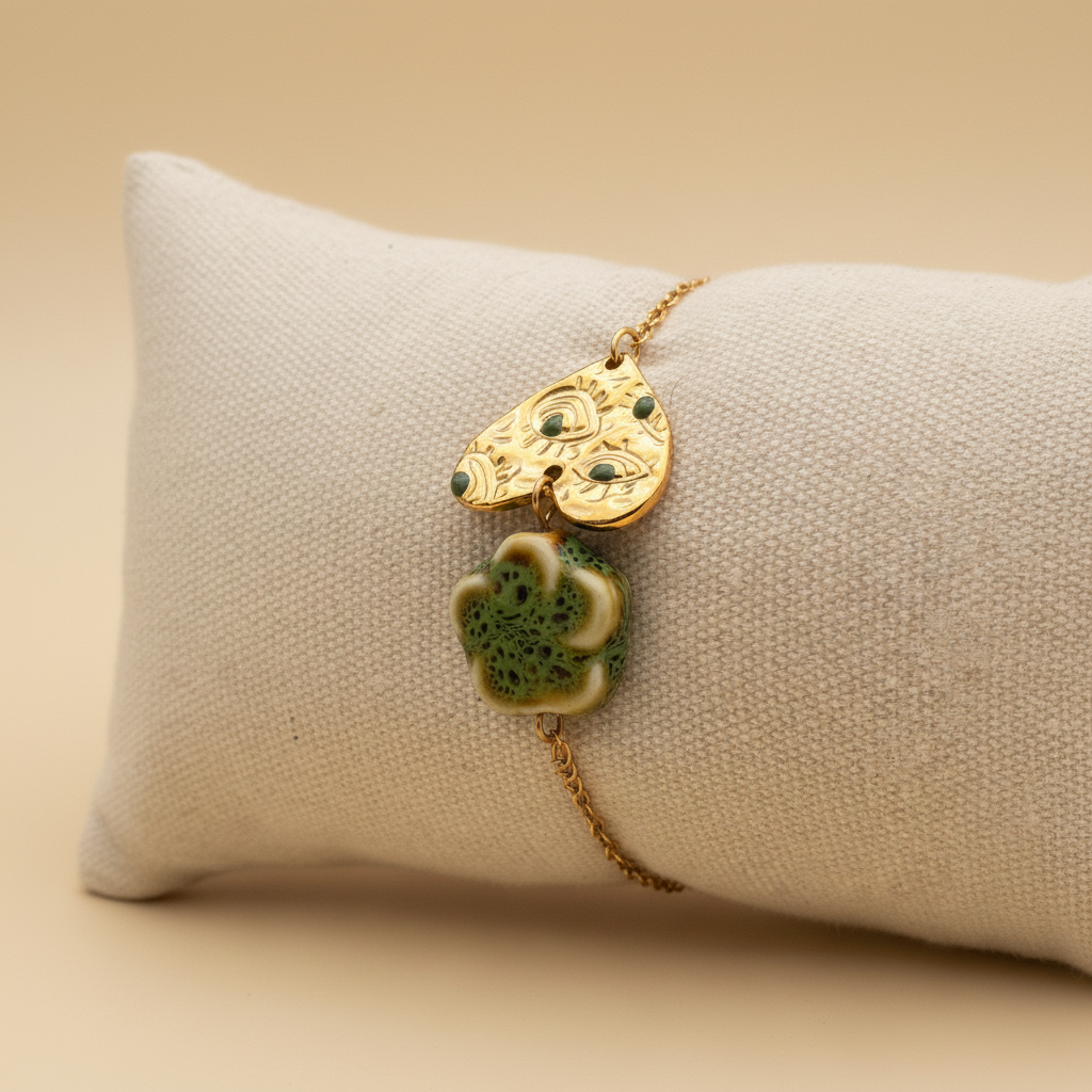 Bracelet Fleur Céramique & Charm Doré