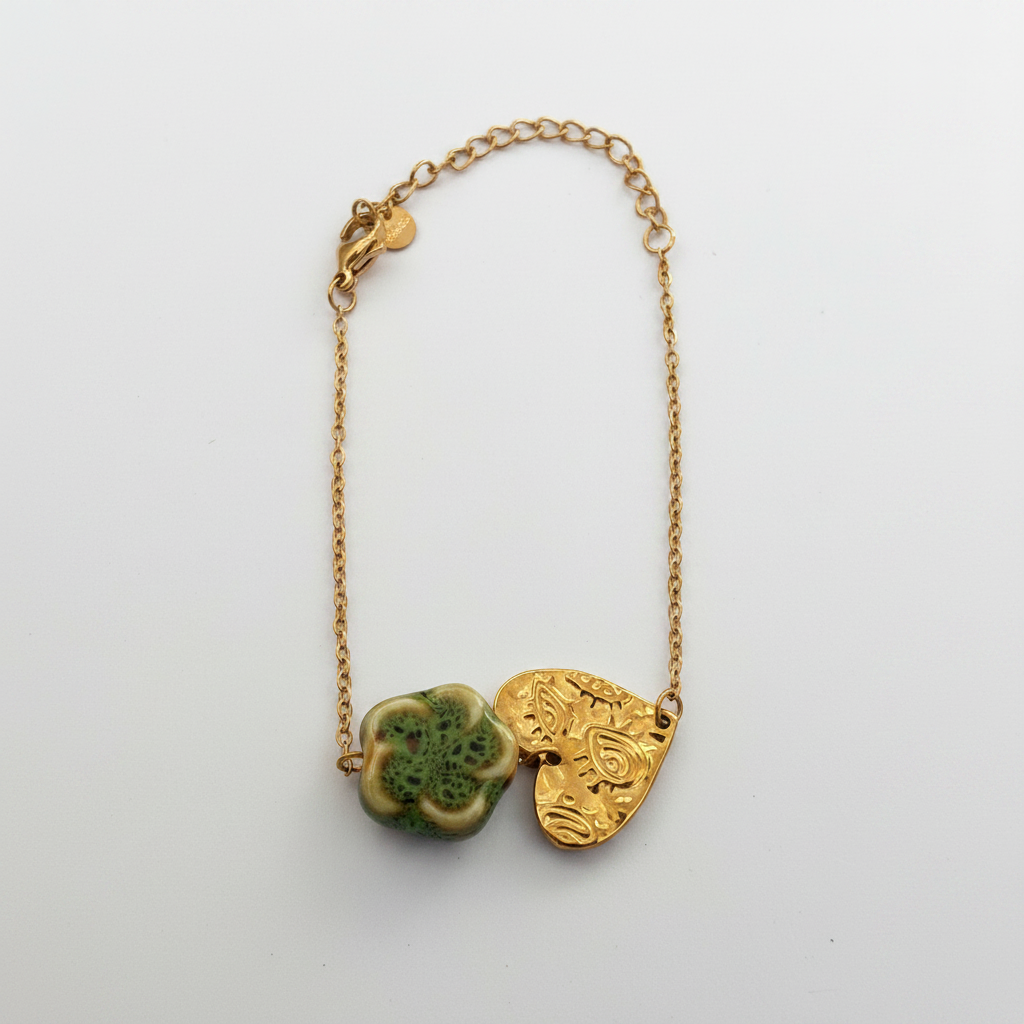 Bracelet Fleur Céramique & Charm Doré