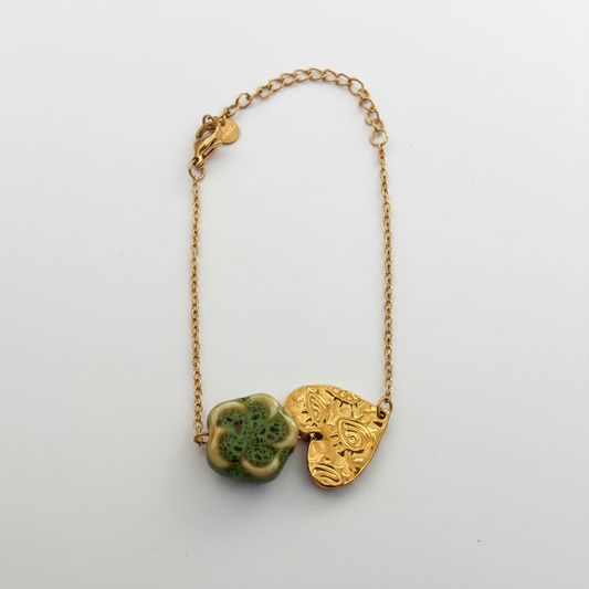 Bracelet Fleur Céramique & Charm Doré