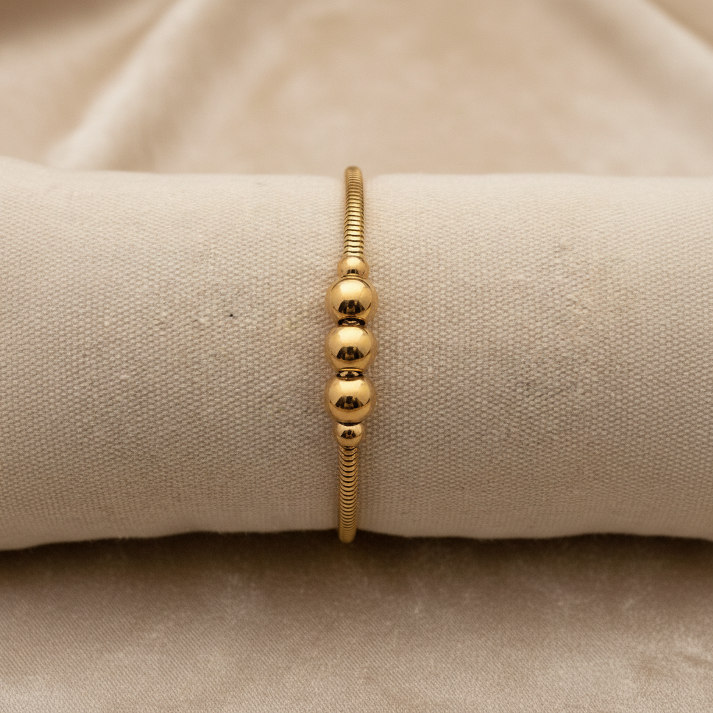 Bracelet serpent doré perles - sur support lin
