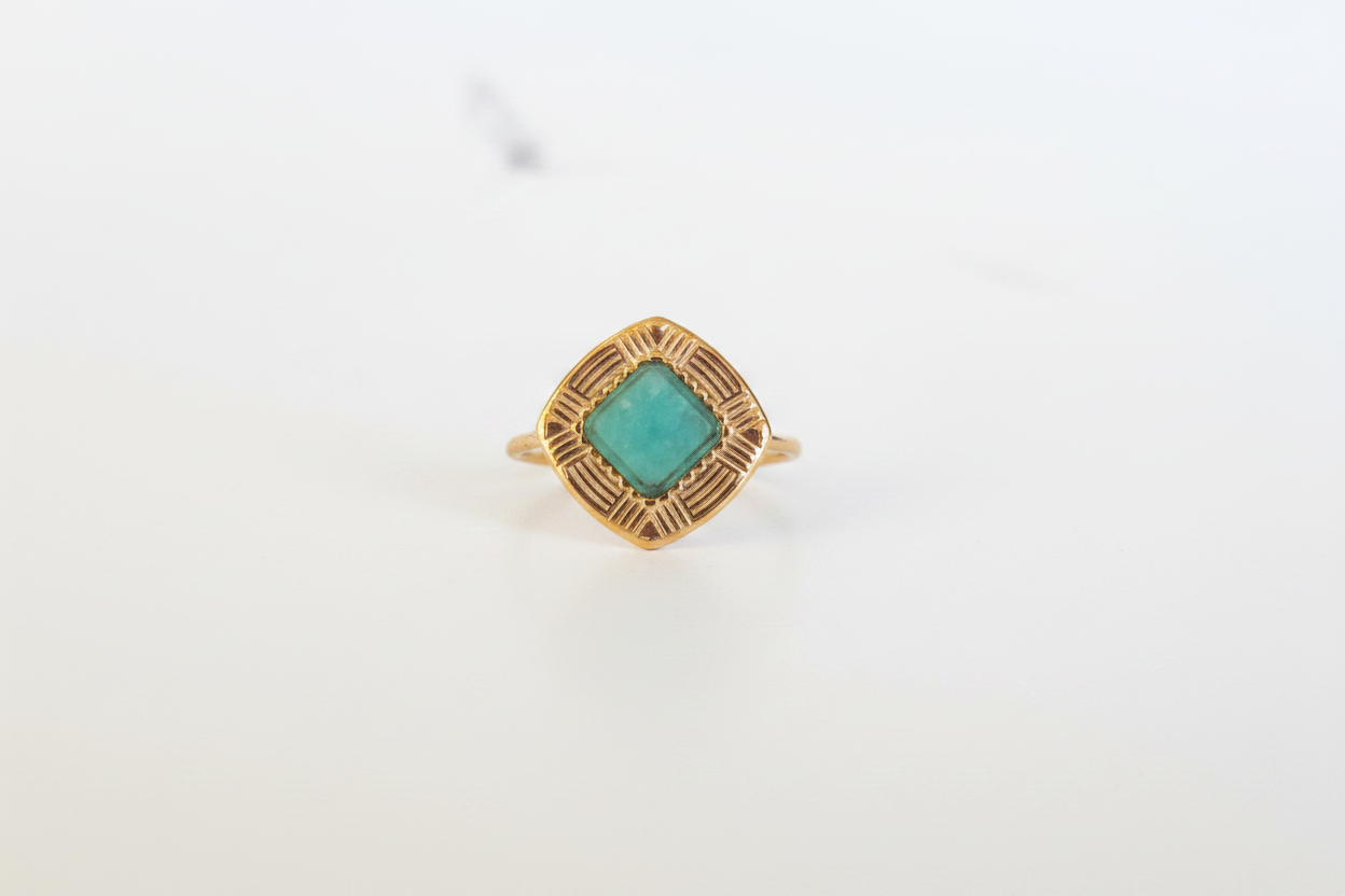 Bague Chaton Turquoise Dorée - vue 2