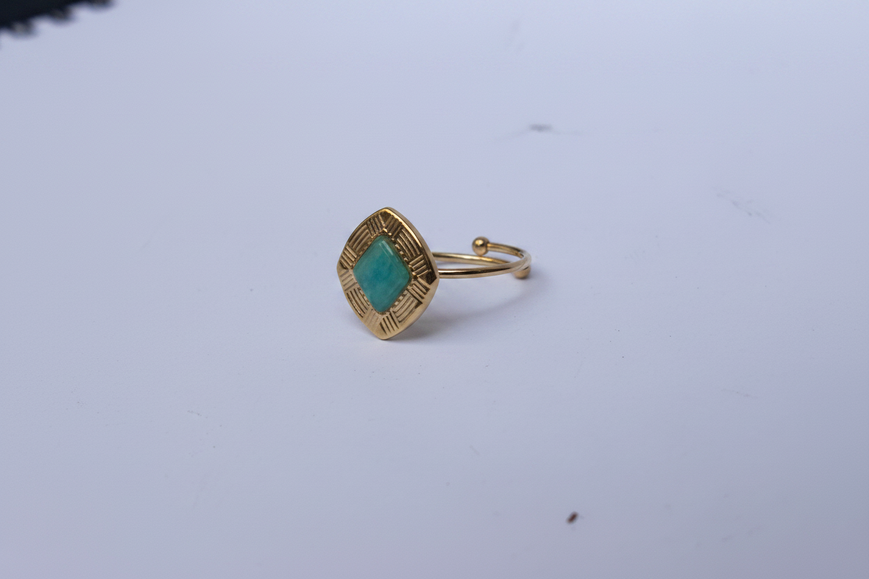 Bague Chaton Turquoise Dorée - vue 1