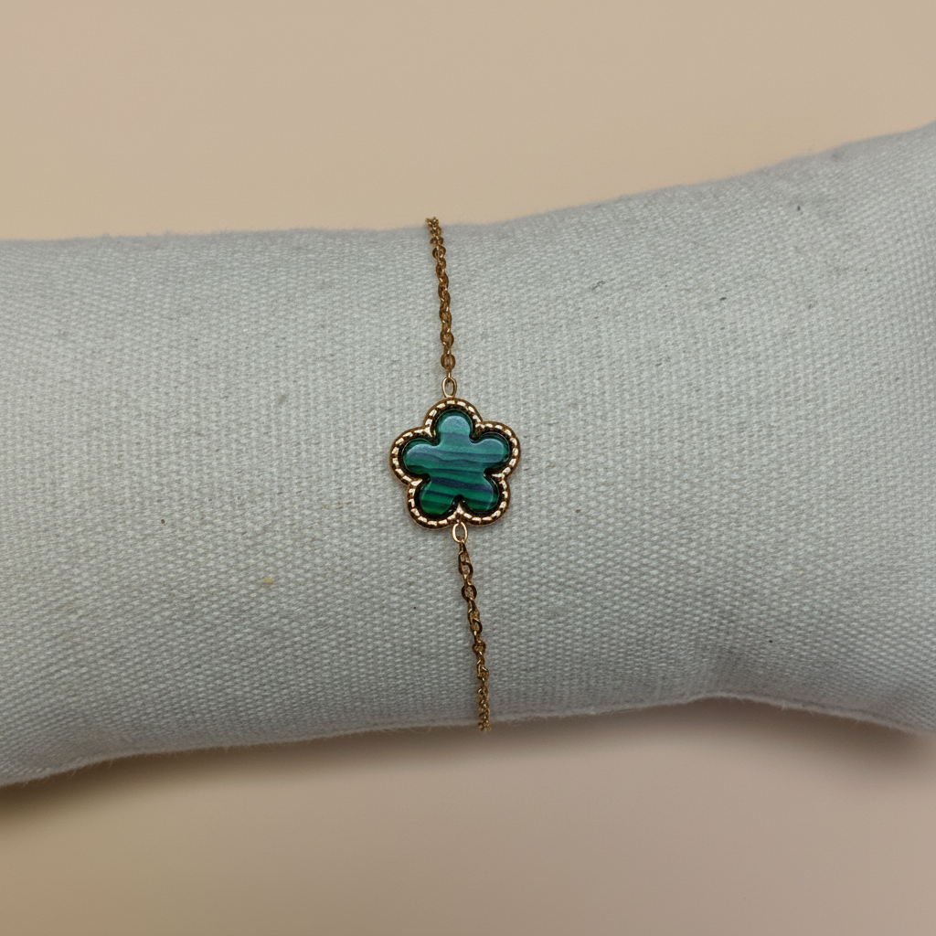 Bracelet trèfle malachite coussin vue 1