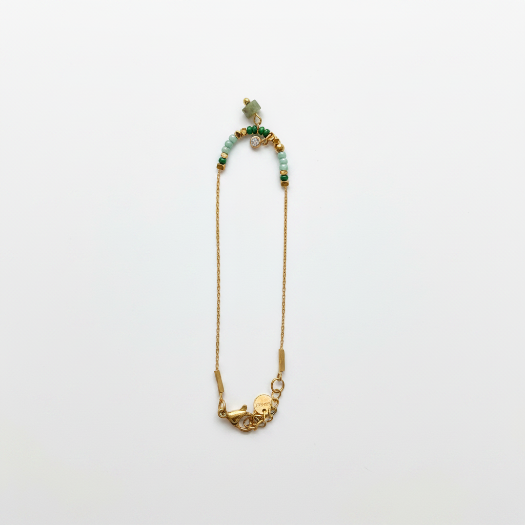 Bracelet perles vertes fond blanc
