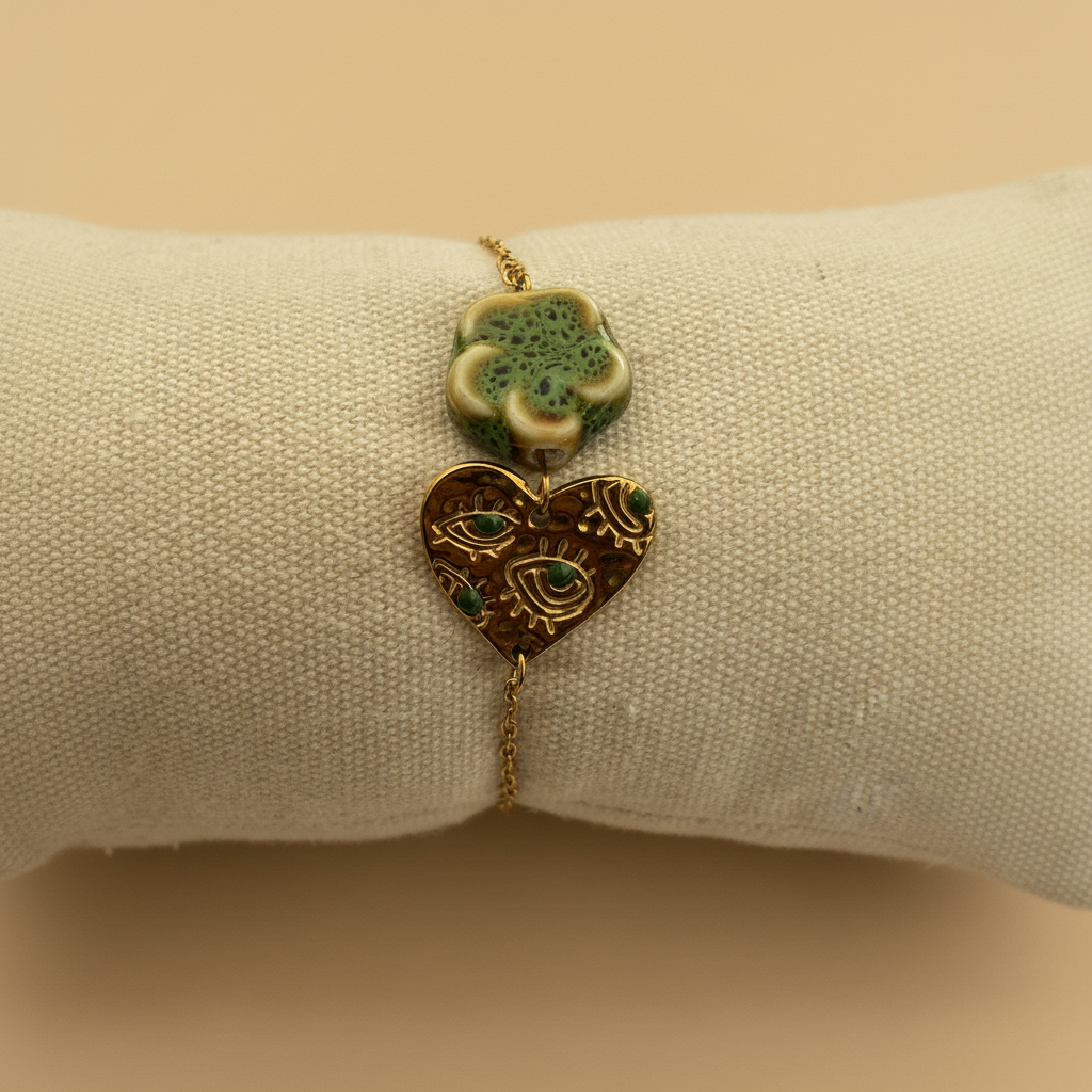 Bracelet cœur evil eye coussin