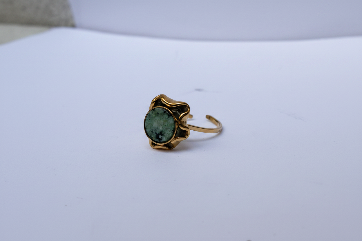 Bague Agate Verte Dorée - vue 2