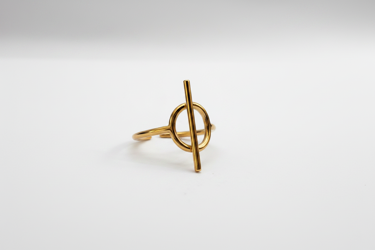 Bague Cercle & Barre Dorée - vue profil