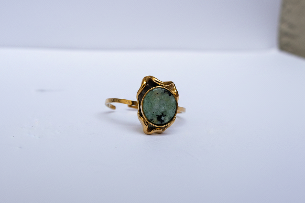 Bague Agate Verte Dorée - vue 3