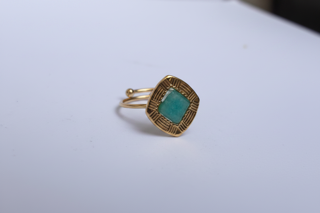 Bague Chaton Turquoise Dorée - vue 6
