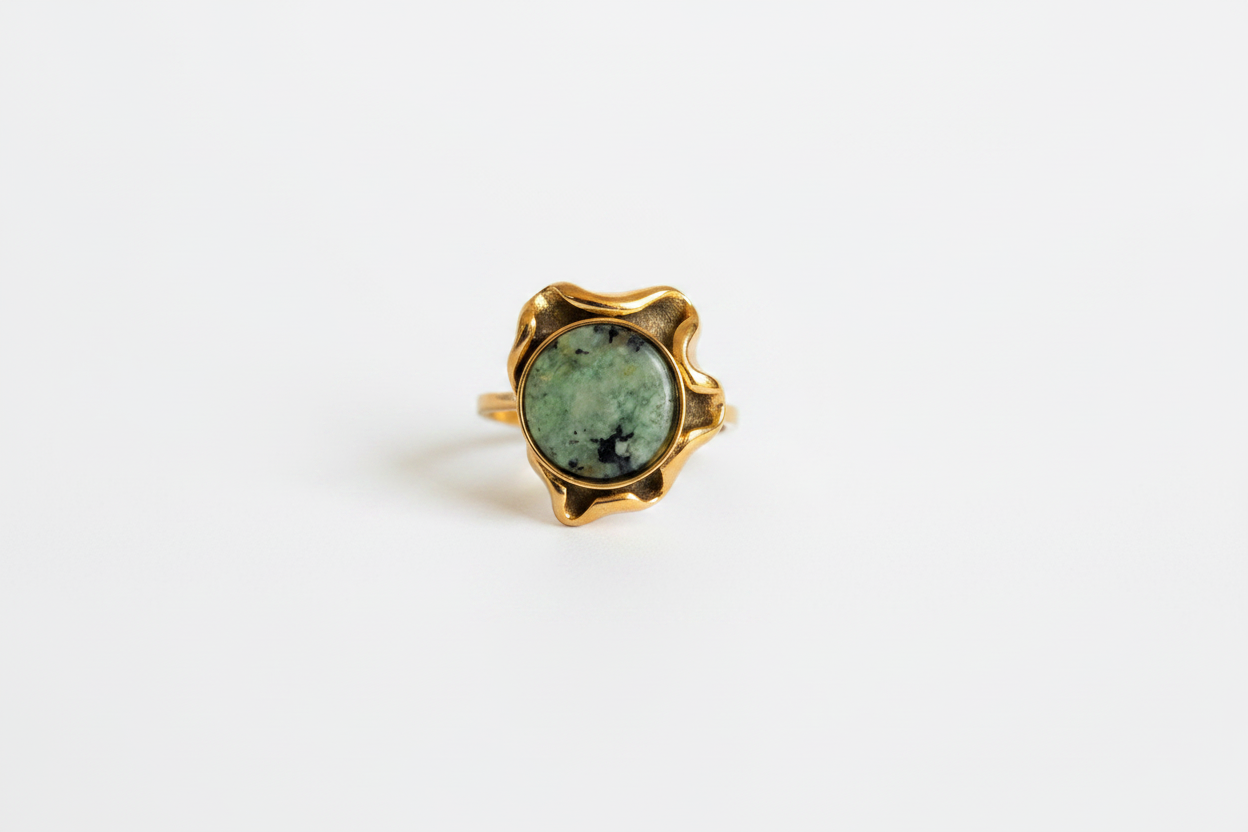 Bague Agate Verte Dorée - vue 4