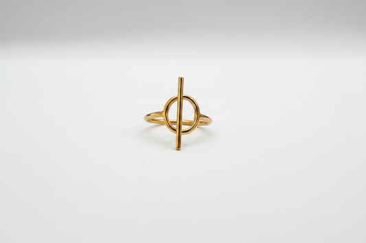 Bague Cercle & Barre Dorée - vue de face